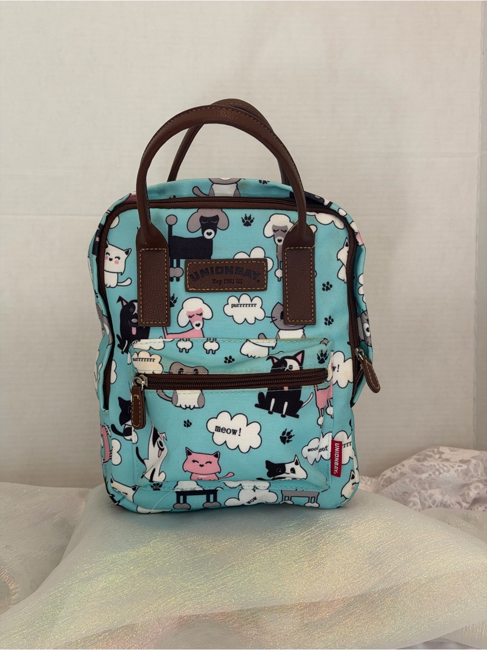 UNIONBAY Mini backpack Cat & Dog Leather like Brown Trim